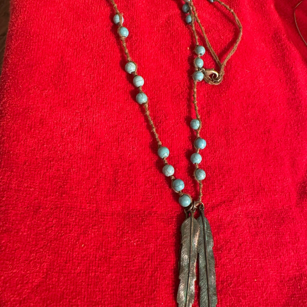Blue and Brown Beaded Necklace with Tassel Pendant